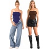 image:imageMANGOPOP Womens Strapless Thong Bodysuit Double Lined Tube Top  Off The Shoulder Thong Going Out Tops Summer Outfits Y2k Tank TopsTrendy Sexy Basic Casual 2 Snap CrotchesSoftDeep Blue
