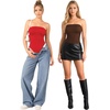 image:imageMANGOPOP Womens Strapless Thong Bodysuit Double Lined Tube Top  Off The Shoulder Thong Going Out Tops Summer Outfits Y2k Tank TopsTrendy Sexy Basic Casual 2 Snap CrotchesSoftRed