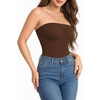 image:imageMANGOPOP Womens Strapless Thong Bodysuit Double Lined Tube Top  Off The Shoulder Thong Going Out Tops Summer Outfits Y2k Tank TopsTrendy Sexy Basic Casual 2 Snap CrotchesSoftCoffee