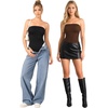 image:imageMANGOPOP Womens Strapless Thong Bodysuit Double Lined Tube Top  Off The Shoulder Thong Going Out Tops Summer Outfits Y2k Tank TopsTrendy Sexy Basic Casual 2 Snap CrotchesSoftCoffee