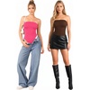 image:imageMANGOPOP Womens Strapless Thong Bodysuit Double Lined Tube Top  Off The Shoulder Thong Going Out Tops Summer Outfits Y2k Tank TopsTrendy Sexy Basic Casual 2 Snap CrotchesSoftHot Pink