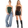 image:imageMANGOPOP Womens Strapless Thong Bodysuit Double Lined Tube Top  Off The Shoulder Thong Going Out Tops Summer Outfits Y2k Tank TopsTrendy Sexy Basic Casual 2 Snap CrotchesSoftDeep Green