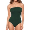 image:imageMANGOPOP Womens Strapless Thong Bodysuit Double Lined Tube Top  Off The Shoulder Thong Going Out Tops Summer Outfits Y2k Tank TopsTrendy Sexy Basic Casual 2 Snap CrotchesSoftDeep Green