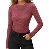 image:imageMANGOPOP Long Sleeve Shirts for Women Thermal Ribbed Crew Neck Lightweight Sweater Fitted Fall Winter Womens Tops 2025 TrendyBurgundy