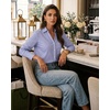 image:imageMANGOPOP Striped Button Down Shirt Women Business Casual V Neck Work Blouse  Lightweight Wrinkle Free Shirt Dress Shirts Versatile Long Sleeve Blouses Office Work Blouse Casual Button UpBlue and White Stripes
