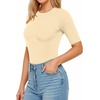 image:imageMANGOPOP Womens Half Sleeve Crew Neck Bodysuit 34 Sleeve Body Suit  Short Sleeve Body Suits for Women Going Out Tops Fitted Casual Elbow Length Fall Outfits Slim Fit Dressy BasicBeige Gray