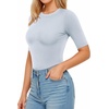 image:imageMANGOPOP Womens Half Sleeve Crew Neck Bodysuit 34 Sleeve Body Suit  Short Sleeve Body Suits for Women Going Out Tops Fitted Casual Elbow Length Fall Outfits Slim Fit Dressy BasicLight Blue