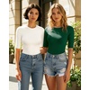 image:imageMANGOPOP Womens Half Sleeve Crew Neck Bodysuit 34 Sleeve Body Suit  Short Sleeve Body Suits for Women Going Out Tops Fitted Casual Elbow Length Fall Outfits Slim Fit Dressy BasicDeep Green