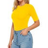 image:imageMANGOPOP Womens Half Sleeve Crew Neck Bodysuit 34 Sleeve Body Suit  Short Sleeve Body Suits for Women Going Out Tops Fitted Casual Elbow Length Fall Outfits Slim Fit Dressy BasicYellow