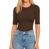 image:imageMANGOPOP Womens Half Sleeve Crew Neck Bodysuit 34 Sleeve Body Suit  Short Sleeve Body Suits for Women Going Out Tops Fitted Casual Elbow Length Fall Outfits Slim Fit Dressy BasicCoffee
