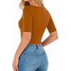 image:imageMANGOPOP Womens Half Sleeve Crew Neck Bodysuit 34 Sleeve Body Suit  Short Sleeve Body Suits for Women Going Out Tops Fitted Casual Elbow Length Fall Outfits Slim Fit Dressy BasicCamel