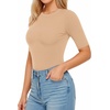 image:imageMANGOPOP Womens Half Sleeve Crew Neck Bodysuit 34 Sleeve Body Suit  Short Sleeve Body Suits for Women Going Out Tops Fitted Casual Elbow Length Fall Outfits Slim Fit Dressy BasicNude