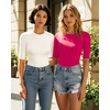 image:imageMANGOPOP Womens Half Sleeve Crew Neck Bodysuit 34 Sleeve Body Suit  Short Sleeve Body Suits for Women Going Out Tops Fitted Casual Elbow Length Fall Outfits Slim Fit Dressy BasicRose Pink