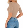 image:imageMANGOPOP Womens Half Sleeve Crew Neck Bodysuit 34 Sleeve Body Suit  Short Sleeve Body Suits for Women Going Out Tops Fitted Casual Elbow Length Fall Outfits Slim Fit Dressy BasicMocha