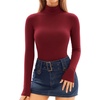 image:imageMANGOPOP Womens Mock Turtle Neck Long Sleeve Tops Bodysuit Jumpsuit02 Long Sleeve Burgundy Fleece Lined