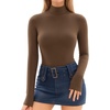 image:imageMANGOPOP Womens Mock Turtle Neck Long Sleeve Tops Bodysuit Jumpsuit02 Long Sleeve Coffee Fleece Lined