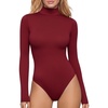 image:imageMANGOPOP Womens Mock Turtle Neck Long Sleeve Tops Bodysuit Jumpsuit02 Long Sleeve Burgundy Fleece Lined