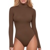 image:imageMANGOPOP Womens Mock Turtle Neck Long Sleeve Tops Bodysuit Jumpsuit02 Long Sleeve Coffee Fleece Lined