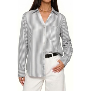 image:imageMANGOPOP Striped Button Down Shirt Women Business Casual V Neck Work Blouse  Lightweight Wrinkle Free Shirt Dress Shirts Versatile Long Sleeve Blouses Office Work Blouse Casual Button UpBlack and White Stripes