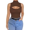 image:imageMANGOPOP Womens Mock Neck Cutout Front Bodysuit Long Sleeve Sleeveless Top  Mock Turtle Neck Body Suits Stretchy Soft Breathable Shirt Going Out Tops Daily Vacation Outfits Summer Fall Clothes04 Coffee Sleeveless