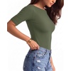 image:imageMANGOPOP Womens Half Sleeve Boat Neck Top Mid Elbow 34 Sleeve T Shirts Going Out Casual Trendy 2026Army Green