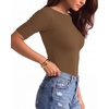 image:imageMANGOPOP Womens Half Sleeve Boat Neck Top Mid Elbow 34 Sleeve T Shirts Going Out Casual Trendy 2026Coffee