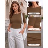 image:imageMANGOPOP Womens Half Sleeve Boat Neck Top Mid Elbow 34 Sleeve T Shirts Going Out Casual Trendy 2026Coffee
