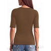image:imageMANGOPOP Womens Half Sleeve Boat Neck Top Mid Elbow 34 Sleeve T Shirts Going Out Casual Trendy 2026Coffee