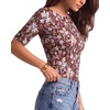 image:imageMANGOPOP Womens Half Sleeve Boat Neck Top Mid Elbow 34 Sleeve T Shirts Going Out Casual Trendy 2026Floral Print