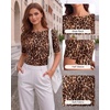 image:imageMANGOPOP Womens Half Sleeve Boat Neck Top Mid Elbow 34 Sleeve T Shirts Going Out Casual Trendy 2026Leopard Print
