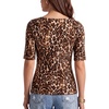 image:imageMANGOPOP Womens Half Sleeve Boat Neck Top Mid Elbow 34 Sleeve T Shirts Going Out Casual Trendy 2026Leopard Print