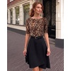image:imageMANGOPOP Womens Half Sleeve Boat Neck Top Mid Elbow 34 Sleeve T Shirts Going Out Casual Trendy 2026Leopard Print
