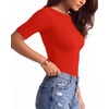 image:imageMANGOPOP Womens Half Sleeve Boat Neck Top Mid Elbow 34 Sleeve T Shirts Going Out Casual Trendy 2026Red
