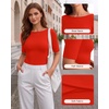 image:imageMANGOPOP Womens Half Sleeve Boat Neck Top Mid Elbow 34 Sleeve T Shirts Going Out Casual Trendy 2026Red