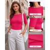 image:imageMANGOPOP Womens Half Sleeve Boat Neck Top Mid Elbow 34 Sleeve T Shirts Going Out Casual Trendy 2026Rose Pink
