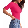 image:imageMANGOPOP Womens Half Sleeve Boat Neck Top Mid Elbow 34 Sleeve T Shirts Going Out Casual Trendy 2026Rose Pink