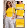 image:imageMANGOPOP Womens Half Sleeve Boat Neck Top Mid Elbow 34 Sleeve T Shirts Going Out Casual Trendy 2026Yellow