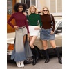 image:imageMANGOPOP Womens Mock Turtle Neck Long Sleeve Underwear T Shirt Tops TeeDeep Green