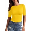 image:imageMANGOPOP Womens Half Sleeve Boat Neck Top Mid Elbow 34 Sleeve T Shirts Going Out Casual Trendy 2026Yellow