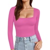 image:imageMANGOPOP Womens Square Neck T Shirts Long Sleeve Short Sleeve Tops Fitted TeesC13 Long Sleeve Blush