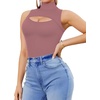 image:imageMANGOPOP Womens Mock Neck Cutout Front Bodysuit Long Sleeve Sleeveless Top04 Marsala Sleeveless