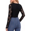 image:imageMANGOPOP Womens Sexy Lace Long Sleeve V Neck Bodysuit Fall TopsBlack