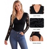 image:imageMANGOPOP Womens Sexy Lace Long Sleeve V Neck Bodysuit Fall TopsBlack