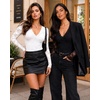 image:imageMANGOPOP Womens Sexy Lace Long Sleeve V Neck Bodysuit Fall TopsBlack