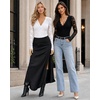 image:imageMANGOPOP Womens Sexy Lace Long Sleeve V Neck Bodysuit Fall TopsBlack