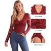 image:imageMANGOPOP Womens Sexy Lace Long Sleeve V Neck Bodysuit Fall TopsBurgundy