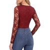 image:imageMANGOPOP Womens Sexy Lace Long Sleeve V Neck Bodysuit Fall TopsBurgundy