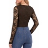 image:imageMANGOPOP Womens Sexy Lace Long Sleeve V Neck Bodysuit Fall TopsCoffee