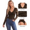image:imageMANGOPOP Womens Sexy Lace Long Sleeve V Neck Bodysuit Fall TopsCoffee