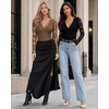 image:imageMANGOPOP Womens Sexy Lace Long Sleeve V Neck Bodysuit Fall TopsKhaki